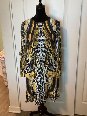 Monique Lhuillier Abstract Animal Print Long Sleeve Dress 4